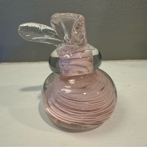 Handblown one of a kind glass bunny rabbit with pale pink swirl glass design